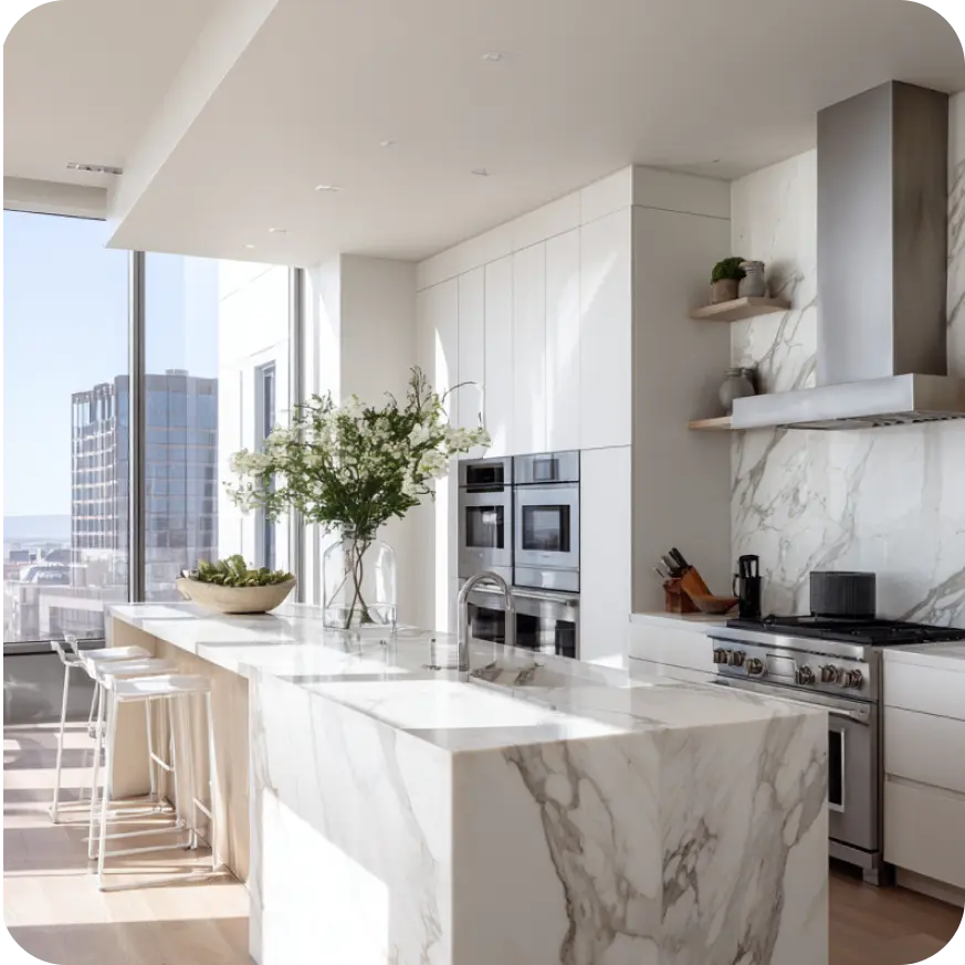 Contemporary kitchen flooded with natural light