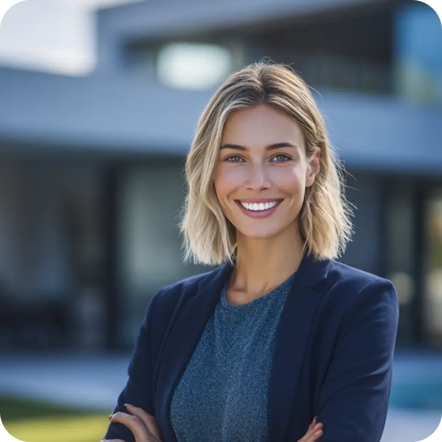Smiling real estate agent standing outdoors