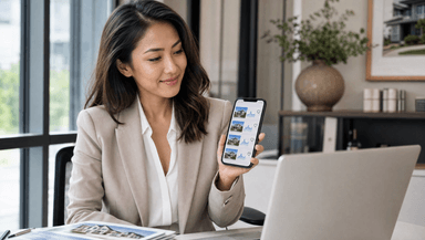 A real estate agent checking a listing analytics dashboard with views and saves on their phone